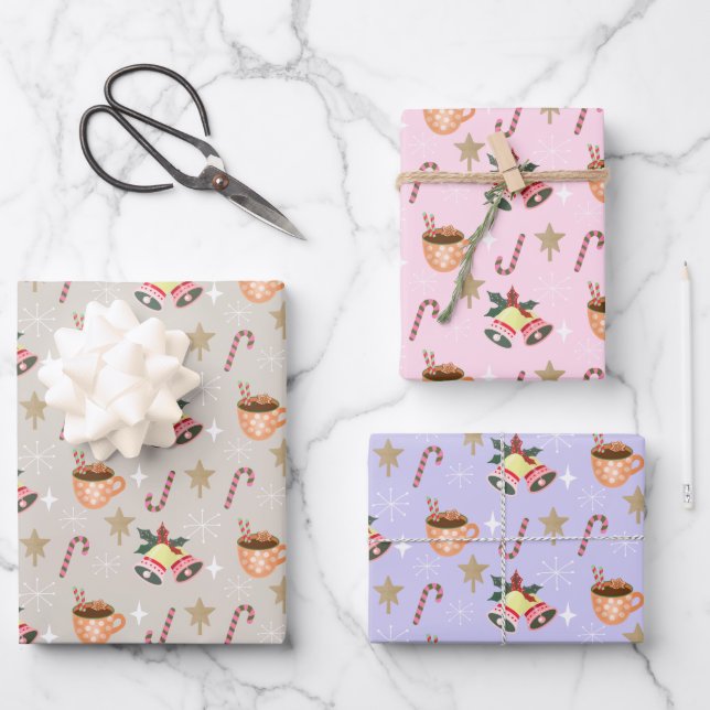 Cute Christmas Hot Cocoa Party Pattern Wrapping Paper Sheet (Front)