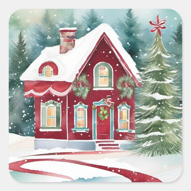    Cute Christmas house 🏠 gingerbread house  Square Sticker (Front)
