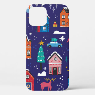 Cute Christmas houses flat vintage illustrations s iPhone 12 Case