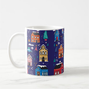 Cute Christmas houses flat vintage illustrations s Coffee Mug
