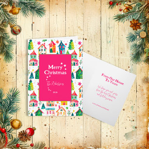 Cute Christmas Houses Folded Holiday Card
