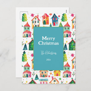 Cute Christmas Houses Holiday Postcard