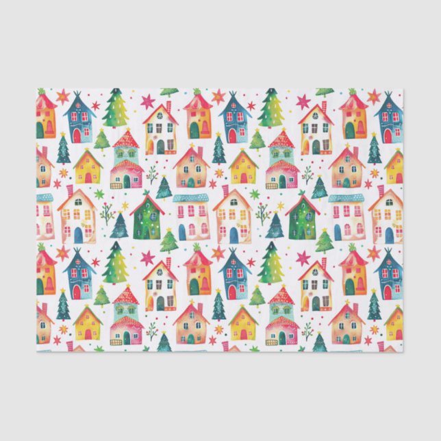 Cute Christmas Houses  Tissue Paper (Front)
