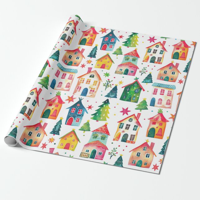 Cute Christmas Houses  Wrapping Paper (Unrolled)