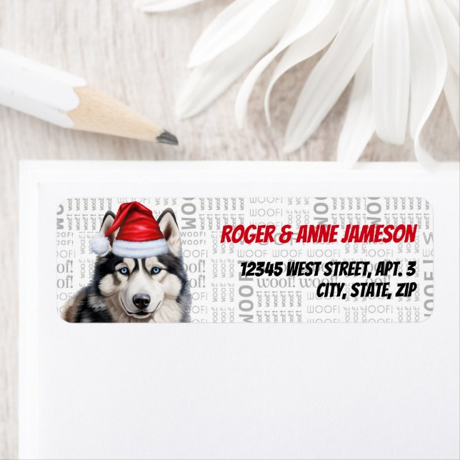 Cute Christmas Husky Santa Dog Return Address (Insitu)