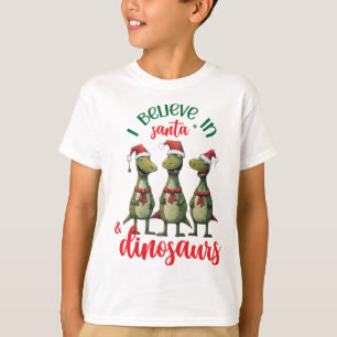 Cute Christmas I Believe in Santa and Dinosaurs T-Shirt