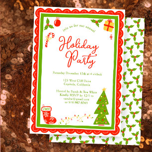 Cute Christmas Icons Scallop CUSTOM Holiday Party Invitation