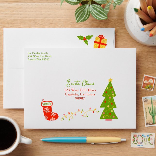 Cute Christmas Icons Whimsical CUSTOM Holiday Envelope (Desk)