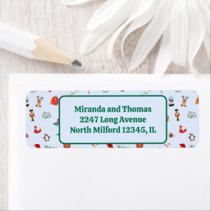 Cute Christmas illustrations return addres labels