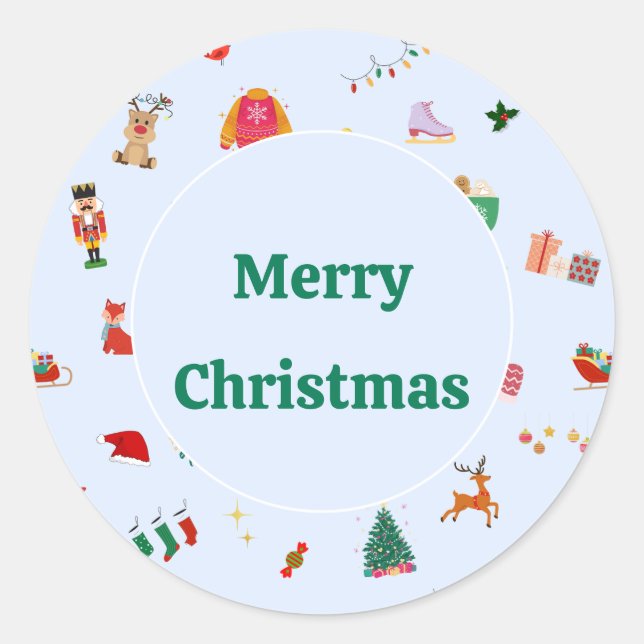 Cute Christmas illustrations small round sticker  (Front)