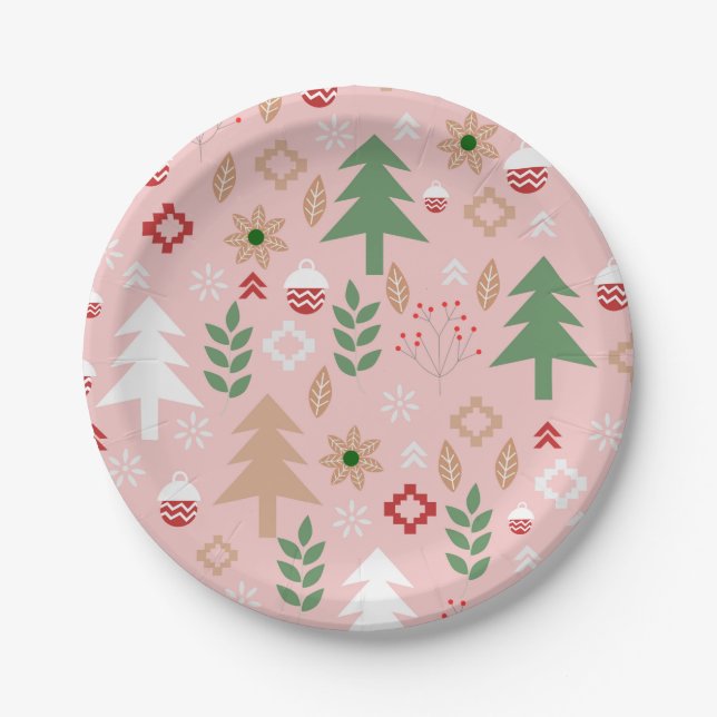 Cute Christmas in pink Paper Plate (Front)
