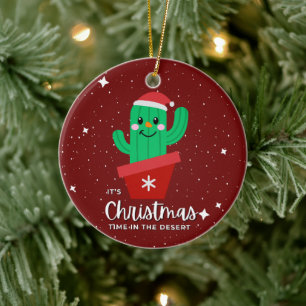 Cute Christmas In The Desert Santa Cactus Ceramic Tree Decoration