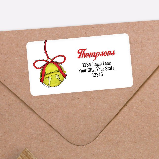 Cute Christmas Jingle Bell Return Address Label (Gold jingle bell return address labels.)