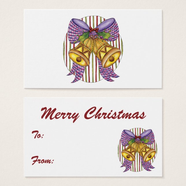 Cute Christmas Jingle Bells with Ribbon and Bow (Front & Back)