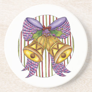 Cute Christmas Jingle Bells with Ribbon and Bow Coaster