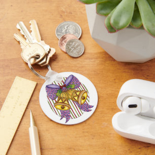 Cute Christmas Jingle Bells with Ribbon and Bow Key Ring