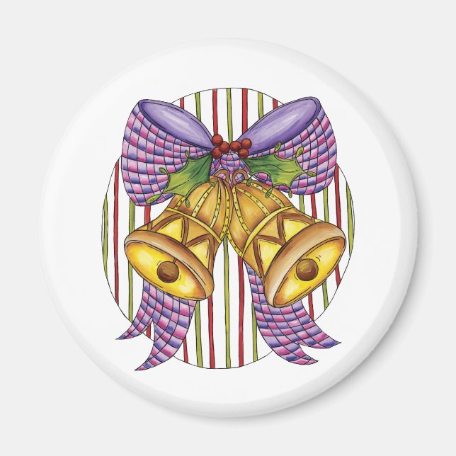 Cute Christmas Jingle Bells with Ribbon and Bow Magnet (Front)