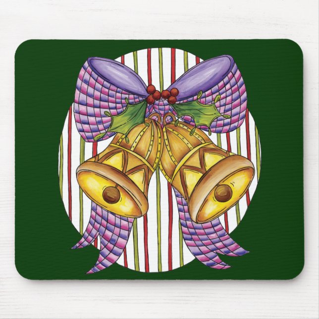 Cute Christmas Jingle Bells with Ribbon and Bow Mouse Mat (Front)