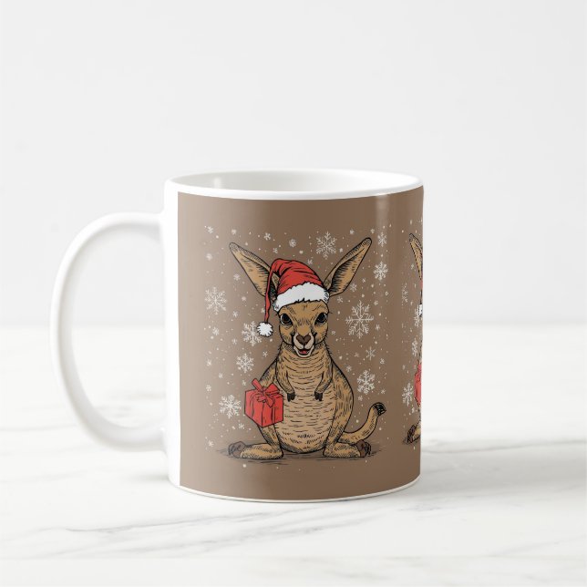 Cute Christmas Kangaroo Mug with Santa Hat & Gift (Left)