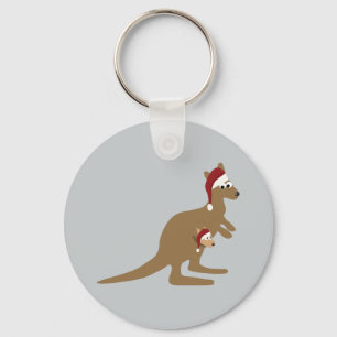 Cute Christmas Kangaroos Key Ring