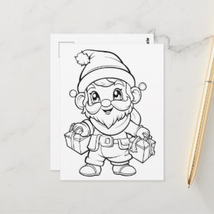 Cute Christmas kids colouring elf Postcard