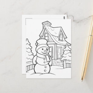 Cute Christmas kids colouring Snowman Postcard