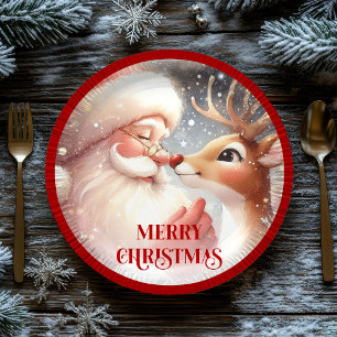 Cute Christmas Kids Plates with Santa Rudolph