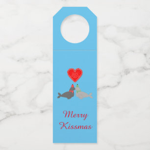 Cute Christmas Kissing Seals Custom Bottle Tag