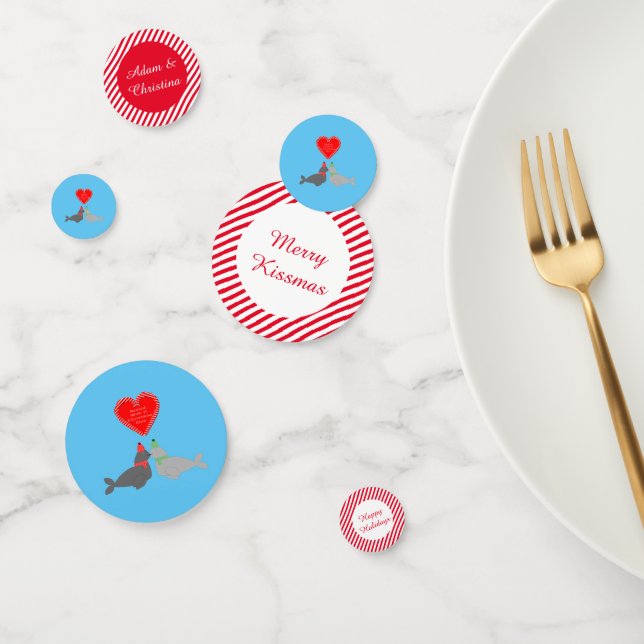 Cute Christmas Kissing Seals Custom Confetti (Group)