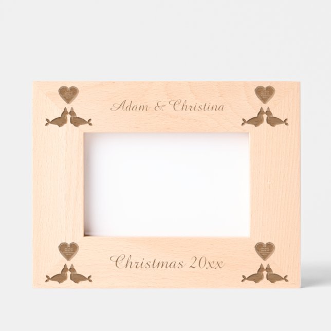 Cute Christmas Kissing Seals Custom Etched Frames (Front)