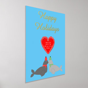Cute Christmas Kissing Seals Custom Foil Prints