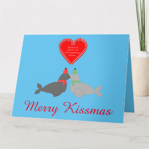 Cute Christmas Kissing Seals Custom Husband Card