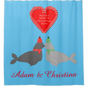 Cute Christmas Kissing Seals Custom Shower Curtain