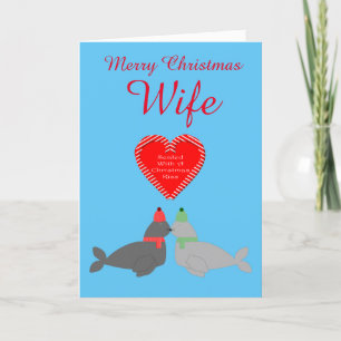 Cute Christmas Kissing Seals Custom Wife Holiday Card