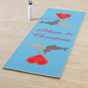 Cute Christmas Kissing Seals Custom Yoga Mat
