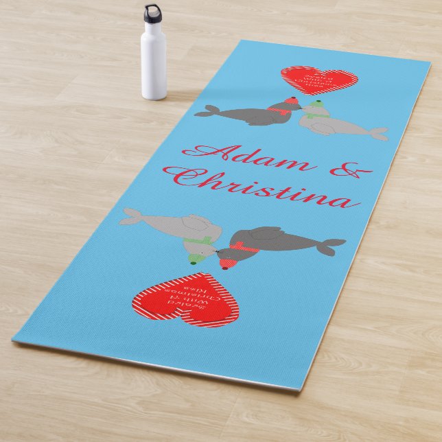 Cute Christmas Kissing Seals Custom Yoga Mat (In Situ)