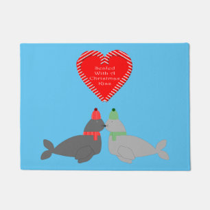 Cute Christmas Kissing Seals Doormat