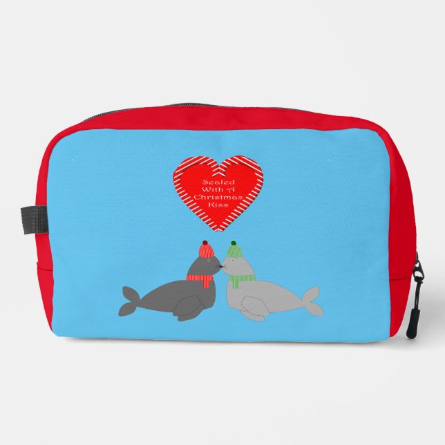 Cute Christmas Kissing Seals Dopp Kit (Front)