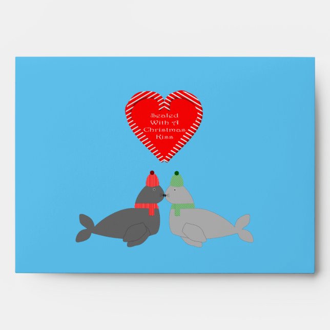Cute Christmas Kissing Seals Envelope (Front)