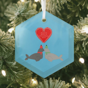 Cute Christmas Kissing Seals Glass Tree Decoration