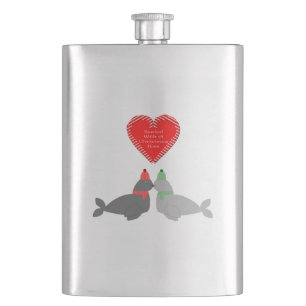 Cute Christmas Kissing Seals Hip Flask