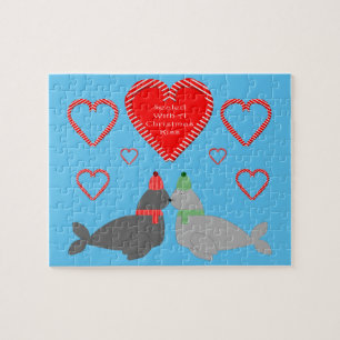 Cute Christmas Kissing Seals Jigsaw Puzzle