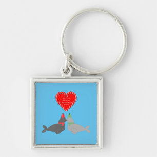 Cute Christmas Kissing Seals Key Ring