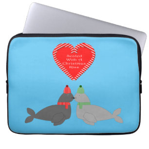 Cute Christmas Kissing Seals Laptop Sleeve