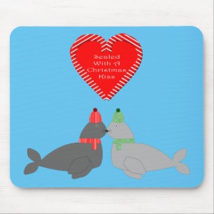 Cute Christmas Kissing Seals Mouse Mat