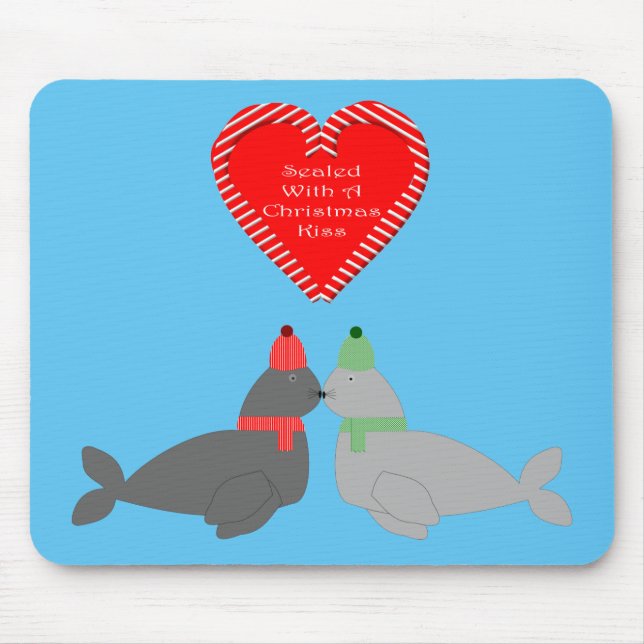 Cute Christmas Kissing Seals Mouse Mat (Front)