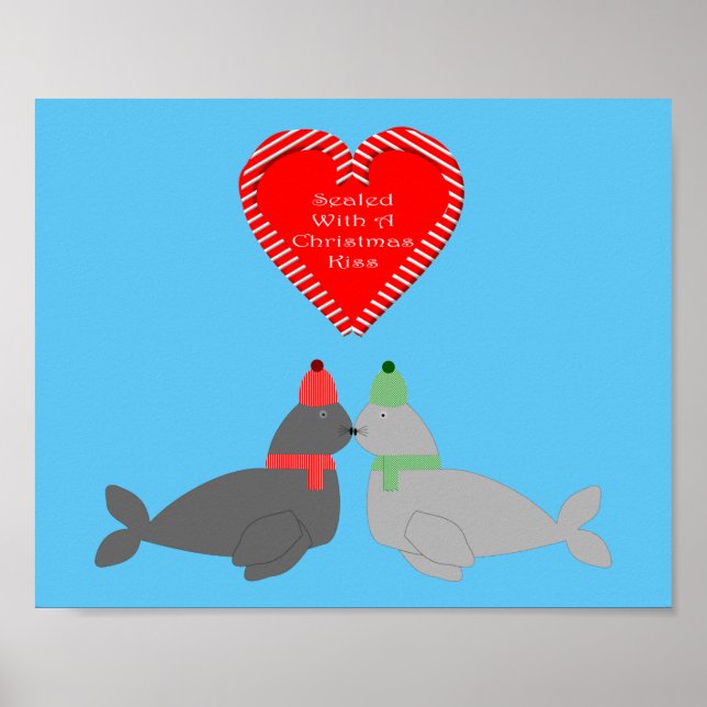 Cute Christmas Kissing Seals Poster (Front)