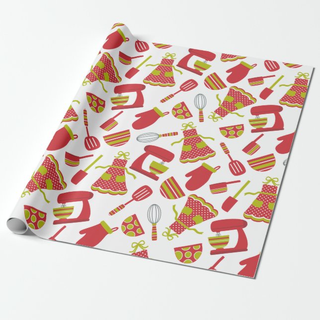 Cute Christmas Kitchen Cooking Wrapping Paper (Unrolled)