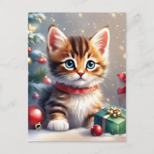 Cute Christmas Kitten Blank Christmas Holiday Postcard