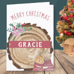 Cute Christmas Kitten Cats Rustic Holiday Card<br><div class="desc">Personalised Christmas Card with rustic wood and cute cats. The template is set up for you to add a name to the front of the card and you can also edit the message inside. The wording on the front simply reads "Merry Christmas [name]" on a banner across a wood tree...</div>